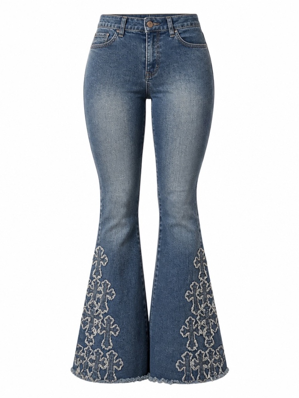 Embellished Dark Blue Flare Jeans - Women's